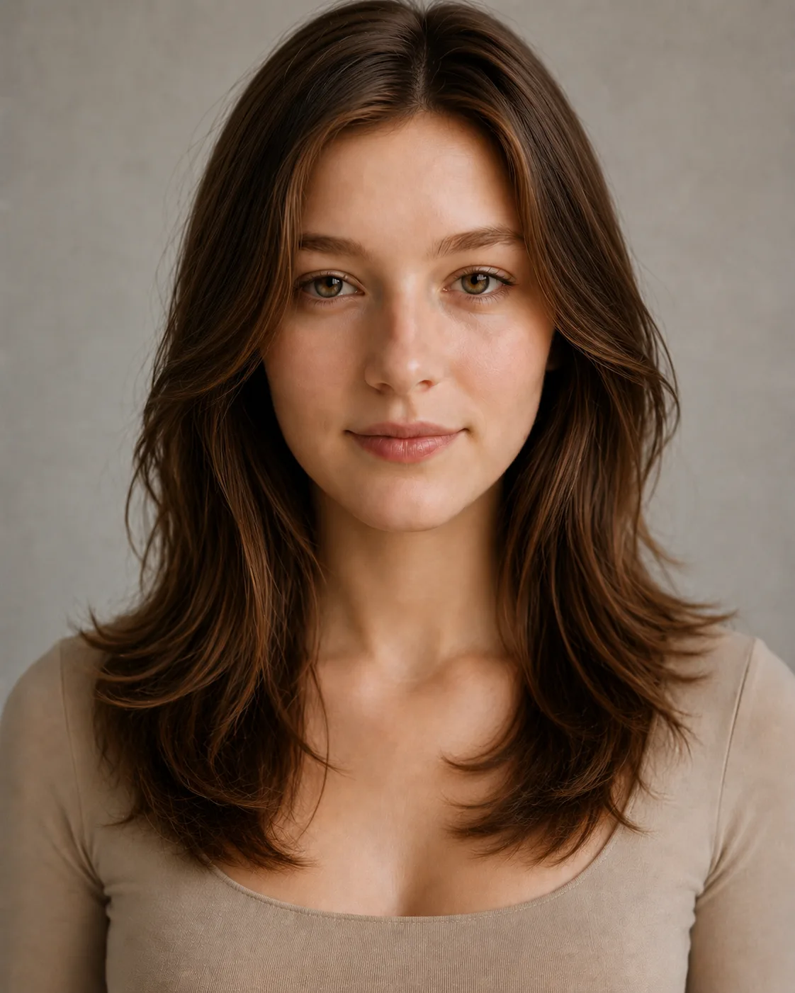 Hair — Warm chestnut, shown on the model