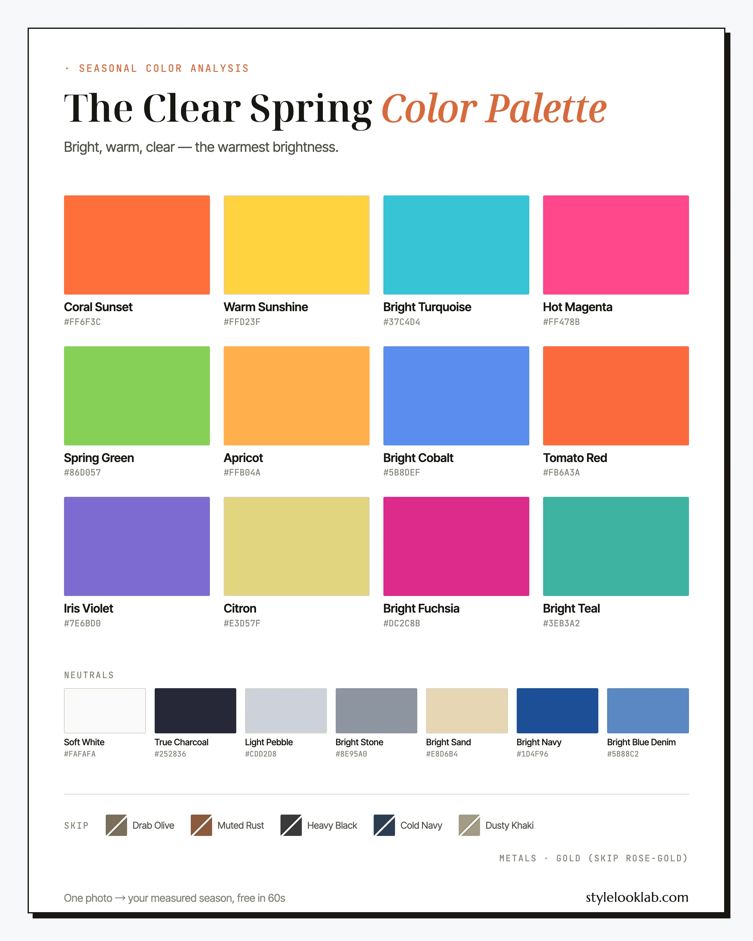 Clear Spring color palette chart with named colors
