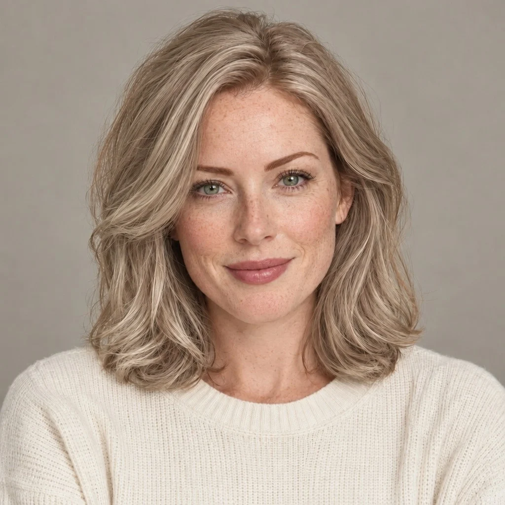 The same woman with ash blonde hair