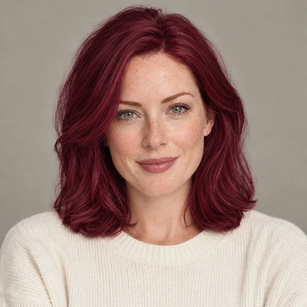 The same woman with burgundy hair