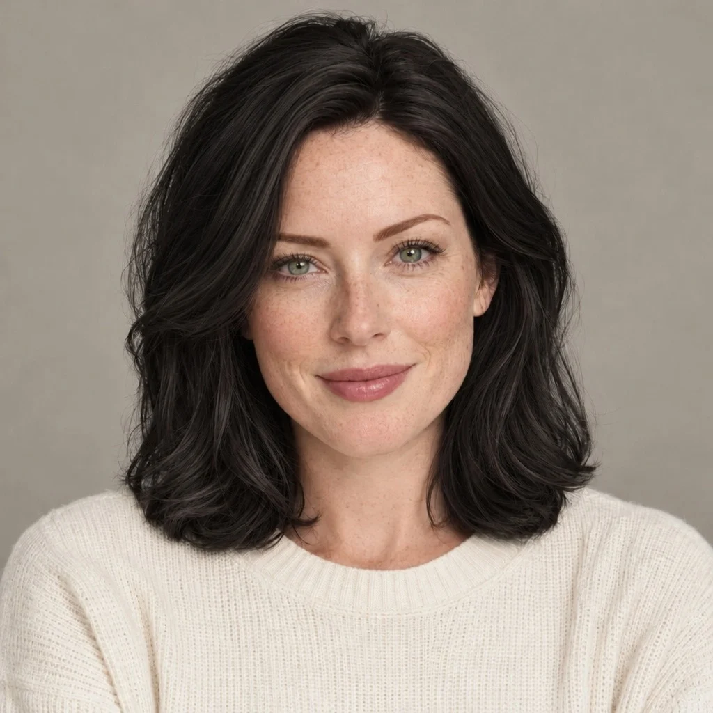 The same woman with jet black hair