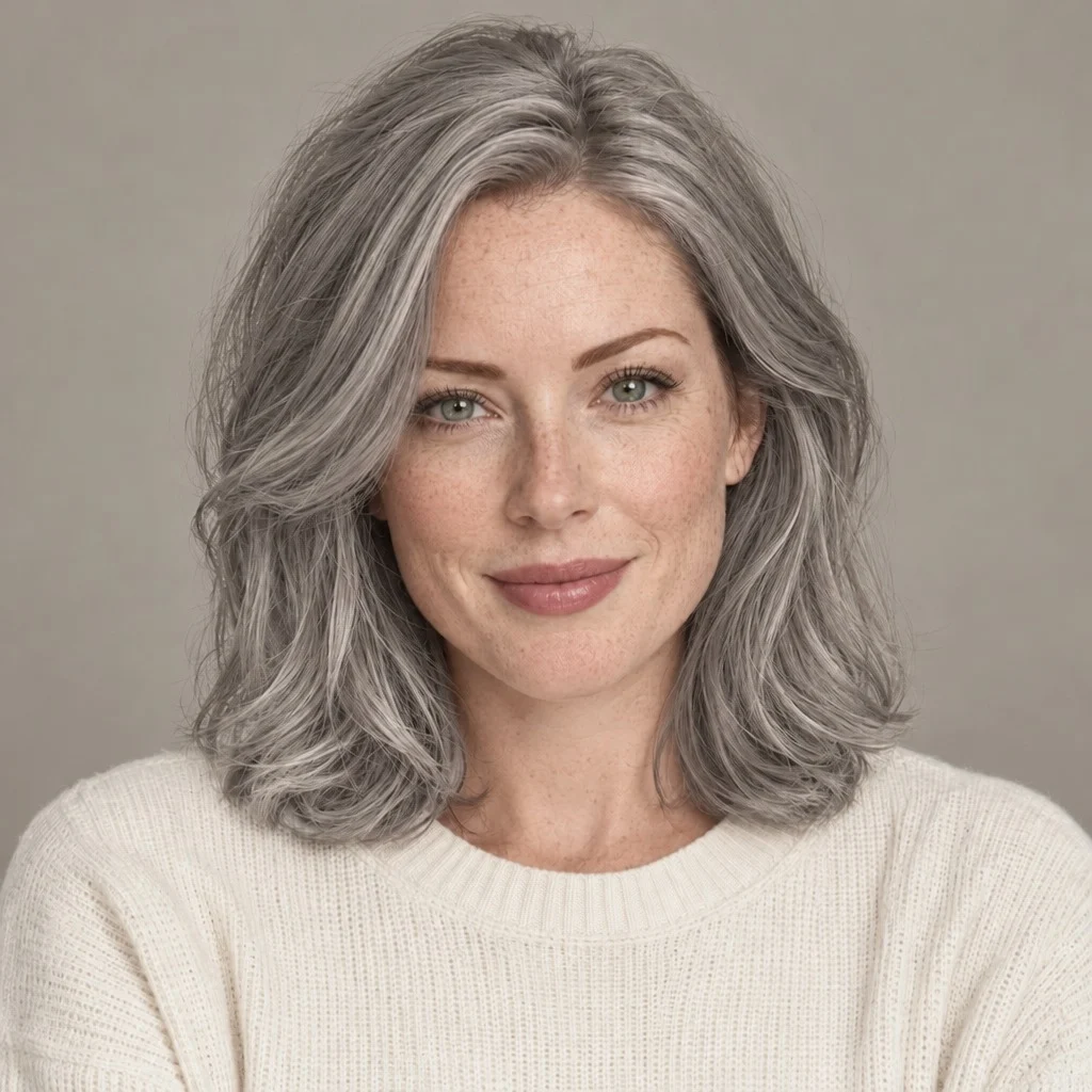 The same woman with silver gray hair