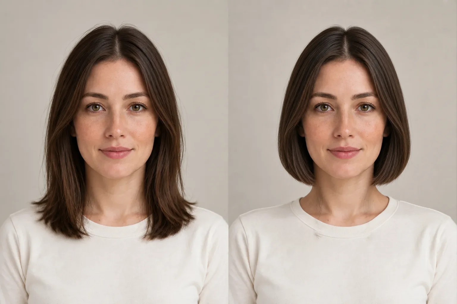 Shoulder-length hair in a hairstyle comparison