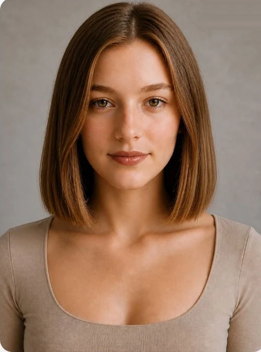 The same woman with a blunt bob preview generated in Style Look Lab